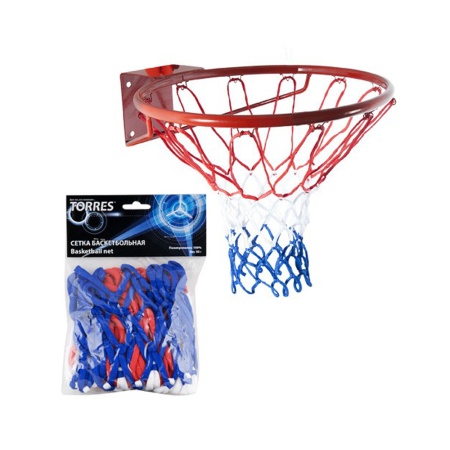 Купить Сетка баскетбольная Torres, нить 4 мм, бело-сине-красная в Тогучине 